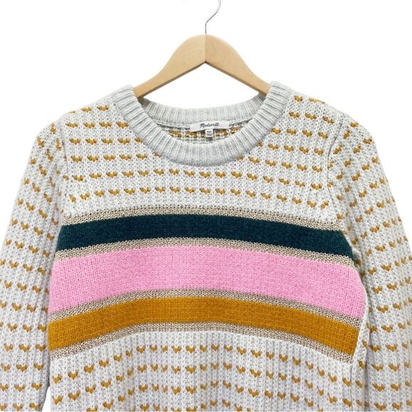 Madewell Striped Barfield Wool Blend Sweater Jumper in Heather Blizzard Size XXS - Picture 7 of 13
